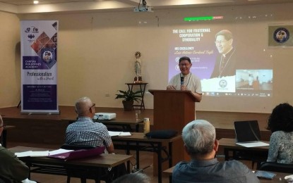 <p class="p1"><strong>SERVANT LEADERSHIP.</strong> Luis Antonio Cardinal Tagle, pro-Prefect of the Vatican's Dicastery for Evangelization, opens the second day of the bishops' executive course at the Caritas Philippines Academy in Tagaytay City on Tuesday (Sept. 19, 2023). The Caritas Philippines Academy serves as the learning and training institute of the Catholic Church in the country. <em>(Photo courtesy of Caritas Philippines Facebook)</em></p>