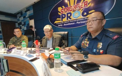 <p><strong>AREAS OF CONCERN</strong>. Regional Election Director for Western Visayas Lawyer Dennis Ausan (center), 3rd Infantry Division commander Maj. Gen. Marion R. Sison (left) and Police Regional Office 6 director Brig. Gen. Sidney Villaflor (right) announce that the Regional Joint Security Control Center (RJSCC) has adopted the recommendation of its provincial counterparts classifying 172 villages in the region as areas of concern during their command conference on Thursday (Sept. 21, 2023). Ausan said the evaluation of the areas continues as the Oct. 30 polls draw nearer. <em>(PNA photo by PGLena)</em></p>