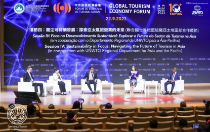 <p style="text-align: justify;">Tourism Secretary Christina Garcia-Frasco (4th from left) at the 10th Global Tourism Economy Forum in Macao on Friday (Sept. 22, 2023). <em>(Photo courtesy of DOT)</em></p>