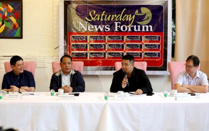 <p><strong>PRESS FORUM. </strong> (From left to right) Bureau of Customs Director Vern Enciso, Chief of Staff of the Commissioner Atty. Marlon Agaceta, DSWD Asec/Spokesman Romel Lopez, and DOST-PAGASA Weather Services Chief Engineer Juanito Galang during the weekly news forum at Dapo Restaurant in Quezon City, on Saturday (Sept. 23, 2023). Enciso reported that the bureau seized almost P32 billion of smuggled goods during the first nine months of the year.<em> (PNA photo by Robert Oswald P. Alfiler)</em></p>