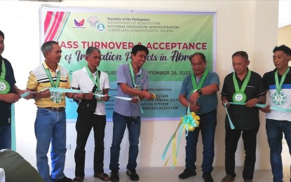<p><strong>FOOD PRODUCTION IMPROVEMENT</strong>. Officials of the National Irrigation Administration in the Cordillera Administrative Region turns over four completed irrigation projects in Abra province on Tuesday (Sept. 26, 2023). The projects will benefit at least 149 farming families. <em>(PNA photo by Liza T. Agoot)</em></p>