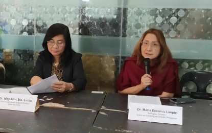 <p><strong>QUIT SMOKING.</strong> DOH Western Visayas Center for Health Development Local Health Support Division chief Dr. May Ann Sta. Lucia (left) and Action on Smoking and Health (ASH) Philippines executive director Dr. Maricar Limpin encourage those who have quit or will quit smoking or vaping to participate in the “Stop and Gain,” a quit and win smoking cessation contest. In a press conference on Tuesday (Sept. 26, 2023), Limpin said they hope to gather more participants in Western Visayas, noting that the region has many smoking cessation programs.<em> (PNA photo by PGLena)</em></p>