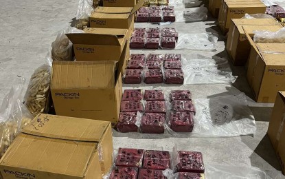 <p><strong>SEIZED</strong>. Boxes containing suspected shabu were seized through the joint operations of the National Bureau of Investigations, Philippine Drug Enforcement Agency, Bureau of Customs, and the National Intelligence Coordinating Agency in a warehouse in Mexico, Pampanga on Sept. 24, 2023. Justice Secretary Jesus Remulla said some 530 kilos of suspected illegal drugs, with a street value of more or less PHP3.6 billion, arrived in the country through Port of Subic last Sept. 18. <em>(Photo from DOJ spokesman Mico Clavano)</em></p>