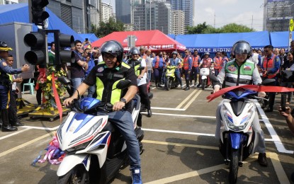 <p><strong>RIDE SAFE.</strong> The MMDA Motorcycle Riding Academy along Meralco Avenue in Pasig City opens on Sept. 27, 2023. The academy aims to decrease motorcycle-related accidents by providing theoretical and practical courses on motorcycle riding for free. <em>(PNA photo by Joan Bondoc)</em></p>