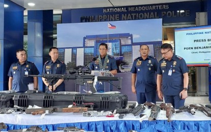 <p><strong>NO POSTPONEMENT SEEN. </strong>PNP chief Gen. Benjamin Acorda Jr. on Monday (Oct. 2, 2023) holds a press briefing in Camp Crame, Quezon City. Acorda said the police force does not see any postponement of the BSKE in any area in the country and stressed that their security preparations for the Oct. 30 polls are underway. <em>(PNA photo by Lloyd Caliwan)</em></p>