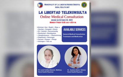 <p><strong>ONLINE CONSULTATION.</strong> The municipality of La Libertad, Negros Oriental on Monday (Oct. 2, 2023) launches its online medical consultation. Twenty-one barangays will benefit from the program with free Wi-Fi to complement it. <em>(Infographics courtesy of La Libertad LGU)</em></p>