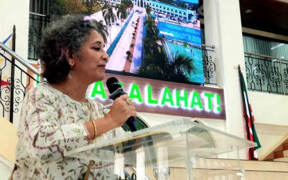 <p><strong>WOMEN EMPOWERMENT.</strong> Vrinda Dar, Relief International country director, speaks during her visit to Cotabato City on Tuesday (Oct. 3, 2023). She met with city officials before the unveiling of the women's peace marker installed at the City Hall grounds and later in the day inaugurated a livelihood for peace project in the city.<em> (Photo courtesy of Relief International)</em></p>