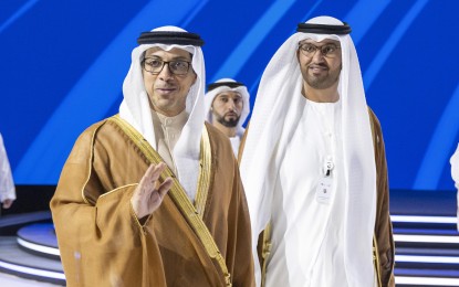 <p><strong>POSITIVE RESULTS</strong>. His Highness Sheikh Mansour bin Zayed Al Nahyan (left), Vice President, Deputy Prime Minister and Chairman of the Presidential Court, opens the 39th edition of the ADIPEC Exhibition and Conference on Monday (Oct. 2, 2023). In his speech, he expressed his aspirations for the conference to develop the desired positive results to achieve global strategic goals, enhance the energy system, and support innovations and modern technologies. <em>(Photo courtesy of WAM)</em></p>