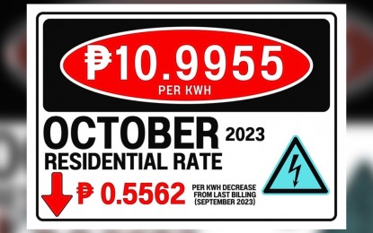 <p><strong>PRICE DROP</strong>. The Ilocos Norte Electric Cooperative (INEC) on Monday announced another decline in electricity rates. For October, the power rate is now at PHP10.9955 per kWh, down by P0.5562 from last September's level. <em>(Image courtesy of INEC)</em></p>