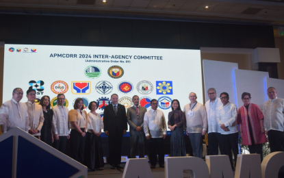 <p><strong>CLIMATE CHANGE ACTION</strong>. Global and national leaders, including United Nations Secretary-General for Disaster Risk Reduction Mami Mizutori and National Defense Secretary Gilberto Teodoro Jr. (6th and 7th from left), convene in Pasay City on Saturday (Oct. 14, 2023) for the launch of the Asia-Pacific Ministerial Conference on Disaster Risk Reduction 2024. Climate Change Commission Vice Chairperson and Executive Director Robert E.A. Borje on Sunday (Oct. 15) said the conference places the Philippines at the locus of regional and global convergent action on climate change. <em>(Photo courtesy of CCC)</em></p>
