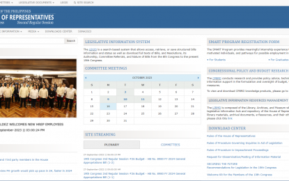 <p><strong>RESTORED.</strong> The official website of the House of Representatives is now accessible and operational a day after the cyber incident. House Secretary General Reginald Velasco on Monday (Oct. 16, 2023) said the investigation into the "unauthorized access" is ongoing in coordination with relevant law enforcement agencies. <em>(Screengrab from https://www.congress.gov.ph/)</em></p>