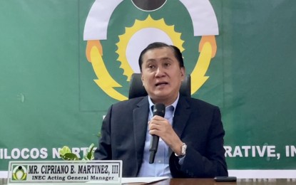 <p><strong>LOWER POWER RATE</strong>. Ilocos Norte Electric Cooperative acting general manager Cipriano E. Martinez III provides updates on the measures that the electric cooperative is implementing to further lower power rates, during a press briefing at the  INEC main branch in Dingras, Ilocos Norte on Wednesay (Oct. 18, 2023). He said these measures are being done while addressing INEC’s financial issues. <em>(PNA photo by Leilanie Adriano)</em></p>