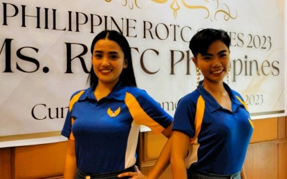 <p><strong>REMATCH.</strong> Queenie Porras (left) and May Ann Cerna are among the candidates for the Miss ROTC Games to be held at Cuneta Astrodome in Pasay City on Saturday (Oct. 21, 2022), the day before the competition proper of the National Championships kicks off. Porras defeated Cerna in the  arnis final of the Visayas qualifying leg in Iloilo City in August.<em> (PNA photo by Jean Malanum)  </em></p>