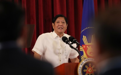 <p style="font-weight: 400;"><strong>PRODUCTIVE TRIP.</strong> President Ferdinand R. Marcos Jr. gives a speech upon arriving at the Villamor Air Base in Pasay City from Riyadh, Saudi Arabia on Saturday (Oct. 21, 2023), where he attended the inaugural Association of Southeast Asian Nations - Gulf Cooperation Council Summit. The President summarized the results of his participation, highlighting his meetings with Kuwaiti Crown Prince Sheikh Mishal Al-Ahmad Al-Jaber Al-Sabah to address labor issues and Saudi Crown Prince Mohammed bin Salman who pledged to set aside about 2 billion riyals for Filipino workers who were displaced after construction firms in Saudi Arabia went bankrupt. <em>(PNA photo by Alfred Frias)</em></p>
<p style="font-weight: 400;"> </p>
<p style="font-weight: 400;"> </p>