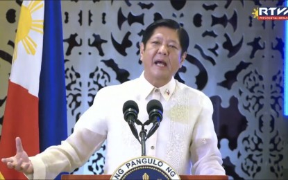 <p><strong>MEETING WITH FILIPINOS.</strong> President Ferdinand R. Marcos Jr. meets with the Filipino community in Riyadh, Saudi Arabia on Friday (Oct. 20, 2023). During the meeting, Marcos thanked the overseas Filipino workers for their invaluable contributions to the country. <em>(Screenshot from Radio Television Malacañang)</em></p>