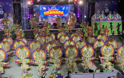 <p><strong>GRAND WINNER.</strong> The winning performance of Barangay Granada, which was named grand winner of the 44th MassKara Festival Street Dance and Arena Competition Sunday night (Oct. 23, 2023) at Paglaum Sports Complex in Bacolod City. The village’s entry bested nine other contingents to clinch its fifth champion’s trophy in 10 years. <em>(Photo courtesy of Ronnie Baldonado/Bacolod Yuhum Foundation)</em></p>