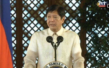 <p><strong>DEFENDING PHILIPPINE SOVEREIGNTY.</strong> President Ferdinand R. Marcos Jr. enjoins the newly-promoted generals and flag officers of the Armed Forces of the Philippines (AFP) to be ready to secure and defend the Philippines against emerging threats, following the mass oath-taking ceremony at the Ceremonial Hall in Malacañan Palace on Friday (Oct. 27, 2023). About 31 newly-promoted AFP officials, including AFP Chief of Staff General Romeo Saturnino Brawner, took their oath before Marcos. <em>(Screenshot from RTVM)</em></p>