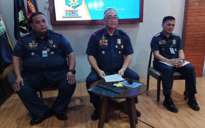 <p><strong>READY FOR ELECTIONS.</strong> Police Regional Office 6 (Western Visayas) Director, Brig. Gen. Sidney N. Villaflor (center), joined by Deputy Regional Director for Operations Col. Joriz A. Cantoria (left) and Regional Operation Division Chief Col. Gilbert Gorero, says it’s all systems go for the barangay and Sangguniang Kabataan polls on Oct. 30, during a press briefing on Saturday (Oct. 28, 2023). Villaflor said the PNP has deployed 11,437 security personnel, not to mention the augmentation from other security forces. <em>(PNA photo by PGLena)</em></p>