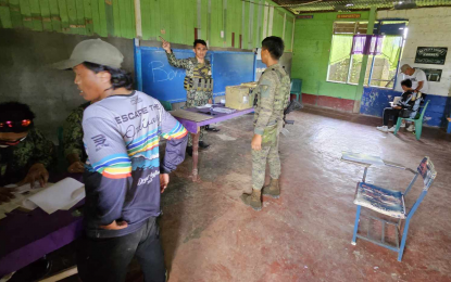 <p><strong>LANAO SUR BSKE.</strong> The police’s special force serves as the Election Board in a clustered precinct at the Sultan Pandapatan Central Elementary School In Bayang, Lanao del Sur during the Barangay and Sangguniang Kabataan Elections on Monday (Oct. 30, 2023). The casting of votes was also delayed due to disputes between supporters of rival candidates in Barangay Tagoranao. <em>(PNA photo by Nef Luczon)</em></p>