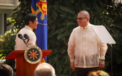 <p><strong>NEW AGRI CHIEF. </strong>Fishing tycoon Francisco Laurel Jr. was appointed by President Ferdinand R. Marcos Jr. as the new head of the Department of Agriculture on Friday (Nov. 3, 2023). Laurel took his oath of office before Marcos in a ceremony at Malacañan Palace in Manila. <em>(PNA photo by Rey Baniquet)</em></p>