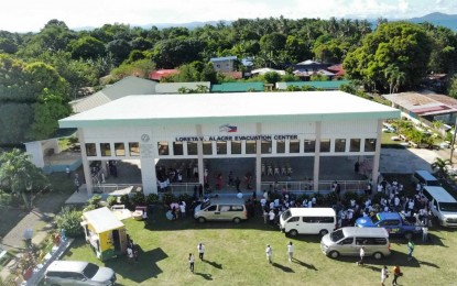 <p><strong>HIGHEST TRIBUTE.</strong> A drone shot of the Loreta V. Alacre Evacuation Center located in the compound of Cadiz Viejo National High School, Cadiz City, Negros Occidental, the alma mater of the caregiver slain during the Hamas attacks in Israel on Oct. 7, 2023. The building's marker was unveiled in rites on Sunday afternoon (Nov. 5) before Alacre's interment.<em> (Photo courtesy of LGU-Cadiz City/Bilis Cadiz)</em></p>