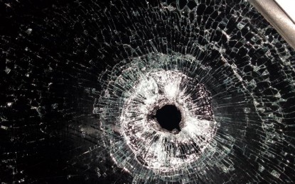 <p><strong>BULLET HOLE.</strong> A bullet pierced through a window of the mini-truck driven by Hermil Valledor, a municipal councilor of Villanueva, Misamis Oriental. On Sunday evening (Nov. 5, 2023), Valledor, 45, survived the assassination attempt by an unknown gunman. <em>(Photo courtesy of Villanueva MPS)</em></p>