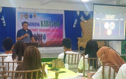 <p><strong>LEADERSHIP TRAINING.</strong> The Department of the Interior and Local Government-North Cotabato Director Ali Abdullah delivers his message before the 274 SK officials from Matalam town who graduated from a three-day training on Monday (Nov. 6, 2023). There are at least 3,480 newly elected SK officials in the province. <em>(Photo courtesy of DILG-North Cotabato)</em></p>