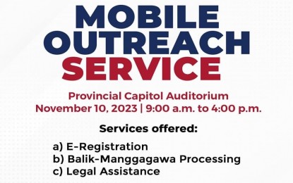 <p><strong>OUTREACH SERVICE</strong>. A one-stop shop for overseas Filipino workers will be available at the Ilocos Norte Capitol Auditorium on Nov. 10, 2023. Among the services to be provided during the outreach program are the processing of overseas employment certificates, OEC online appointment system, and welfare and legal assistance. <em>(Image courtesy of the Provincial Government of Ilocos Norte.)</em></p>