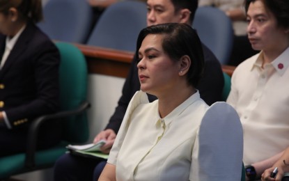 <p><strong>BUDGET HEARING</strong>. Vice President Sara Z. Duterte personally attends on Thursday (Nov. 9, 2023) the Senate plenary debates on the proposed 2024 budget of Office of the Vice President (OVP) and Department of Education (DepEd). DepEd spokesperson Undersecretary Michael Poa said the Vice President withrew from asking confidential and intelligence funds (CIF) for the OVP and DepEd. <em>(PNA photo by Avito Dalan) </em></p>