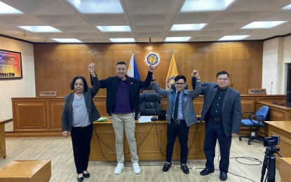 <p><strong>PROCLAIMED.</strong> Commission on Elections (Comelec) Special Provincial Board of Canvassers proclaim Roberto Uy Jr. (2nd from left) as the duly-elected representative of the 1st District of Zamboanga del Norte at the Comelec main office in Manila on Friday (Nov. 10, 2023). It was in compliance with the Supreme Court's (SC) ruling declaring him as the rightful winner in the May 2022 elections. <em>(PNA photo by Ferdinand Patinio)</em></p>