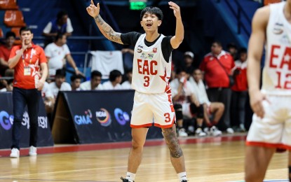 <p><strong>HAIL TO THE KING.</strong> King Gurtiza pours in 23 points to lead Emilio Aguinaldo College past Arellano University, 77-64, in the NCAA Season 99 men's basketball tournament at Filoil EcoOil Centre in San Juan City on Saturday (Nov. 11, 2023). The Generals improved to 8-7 for the No. 4 spot while the Chiefs dropped further to 2-12. <em>(NCAA photo)</em></p>