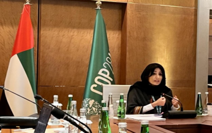 <p><strong>CLIMATE CHANGE.</strong> UN Climate Change High-Level Champion H.E. Razan Al Mubarak, president of the International Union for Conservation of Nature, talks during the pre-COP28 event titled “Accelerating Collaboration on Nature to Close the Climate Action Gap to 2030” in Abu Dhabi, United Arab Emirates on Oct. 30-31, 2023. The event was hosted by UN Climate Change High-Level Champion, H.E. Razan Al Mubarak. <em>(Photo courtesy of CCC)</em></p>