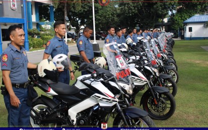<p><strong>PATROL MOTORCYCLES</strong>. The 23 motorcycles donated by the provincial government of Pampanga to the police units in the province. The turnover ceremony was held at the Pampanga Police Provincial Office parade grounds in the City of San Fernando, Pampanga on Tuesday (Nov. 14, 2023). <em>(Photo courtesy of the Pampanga Police Provincial Office)</em></p>