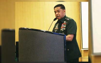 <p><strong>SET BY EXAMPLE</strong>. AFP chief Gen. Romeo Brawner Jr. urges all six newly-promoted military officials to continue leading by example during their donning ceremony in Camp Aguinaldo, Quezon City on Tuesday (Nov. 14, 2023). Brawner also urged these officials to continue to demonstrate the AFP core values of Honor, Integrity, and Service in performing their roles as military leaders. <em>(Photo courtesy of the AFP) </em></p>