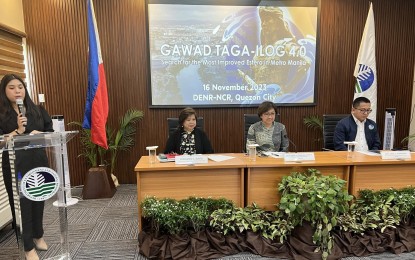 <p><strong>SEARCH FOR THE CLEANEST ESTERO.</strong> The Department of Environment and Natural Resources -National Capital Region (DENR-NCR) launches the Gawad Taga-Ilog: Search for the Most Improved Estero in Metro Manila, at its office in East Avenue, Quezon City on Thursday (Nov. 16, 2023). DENR-NCR Executive Director Jacqueline Caancan (seated, center) said the search aims to transform communities through sustained solutions and actions that would address the present challenges of Metro Manila’s waterways and the environment as a whole. <em>(Photo courtesy of DENR)</em></p>