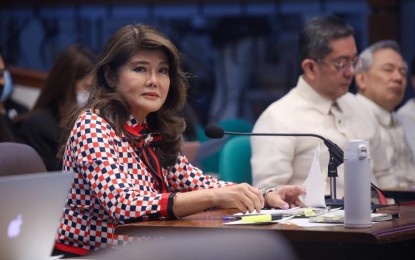 <p><strong>COMELEC 2024 BUDGET.</strong> Senator Imee Marcos defends on Monday (Nov. 20, 2023) the proposed 2024 budget of the Commission on Elections amounting to PHP27.2 billion in the plenary debates. The Commission on Elections is looking at turning over to the Department of Education or the Professional Regulation Commission its "aging" precinct count optical scan machines and vote counting machines used in five national elections. <em>(Photo courtesy of Senate PRIB)</em></p>