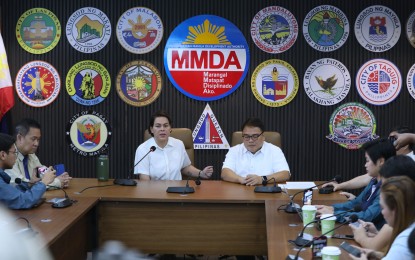 <p><strong>TRANSPORT STRIKE.</strong> Government officials, including Vice President Sara Z. Duterte, hold a press briefing at the MMDA office on Monday (Nov. 20, 2023). The Land Transportation Franchising and Regulatory Board said it is still open to discuss with jeepney operators their requests on the public utility vehicle modernization program, assuring jeepney drivers that no one would be left behind. <em>(PNA photo by Joey Razon)</em></p>