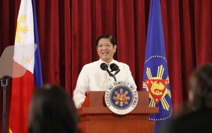 <p><strong>BACK HOME.</strong> President Ferdinand R. Marcos Jr. delivers a statement upon his arrival at the Maharlika Presidential Hangar, Villamor Air Base in Pasay City on Monday (Nov. 20, 2023) evening. The "very productive” six-day trip to the US reaped USD670 million in investment pledges. <em>(PNA photo by Rolando Mailo)</em></p>