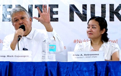 <p><strong>NUCLEAR POWER</strong>. Rep. Mark Cojuangco and Department of Science and Technology - Philippine Nuclear Research Institute scientist Alvie Astronomo speak at the Pandesal Forum in Quezon City on Friday (Nov. 24, 2023). Cojuangco, who chairs the House of Representatives Special Committee on Nuclear Energy, underscored the need to expedite the use of a nuclear power facility in the Philippines<em>. (PNA photo by Ben Briones)</em></p>