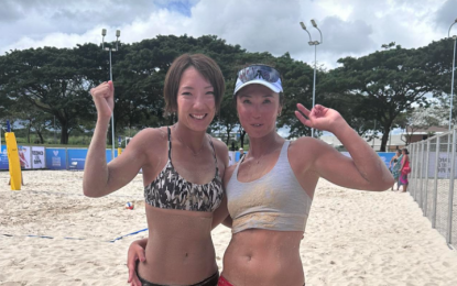 <p><strong>WORLD BEST</strong>. Japanese Olympian Miki Ishi and partner Akiko Hasegawa pose after testing the Nuvali Sand Courts in the City of Santa Rosa, Laguna on Tuesday (Nov. 28, 2023). Olympic and world champions take centerstage in the Philippine leg of the prestigious Volleyball World Beach Pro Tour Challenge that starts with the qualifiers on Thursday (Nov. 30). <em>(Photo courtesy of PNVF)</em></p>