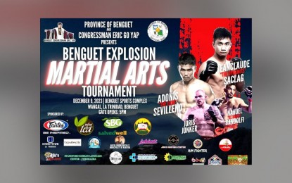 <p><strong>BIG DAY</strong>. The “Benguet Explosion Martial Arts Tournament on Dec. 9, 2023 at the Wangal Sports Complex in La Trinidad, Benguet will show action to 10 mixed martial arts bouts and three kickboxing matches allowing local followers to experience watching an international caliber match in the Team’s home base. The bouts are part of the 123rd Foundation anniversary of the province, Team Lakay Coach Mark Sangiao said the sporting event would serve as an avenue for exposure for new players. <em>(PNA photo from Team Lakay Facebook page)</em></p>