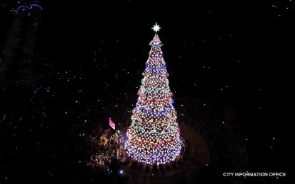 <p><strong>GROWING TREE</strong>. Puerto Princesa City's official Christmas tree at Balayong People's Park is getting taller every year since 2021. During the lighting ceremonies at the Palawan province capital on Friday night (Dec. 1, 2023), the tree towered at 135 feet -- from 70 feet in 2021 and 110 feet last year.<em> (Photo courtesy of the City Information Office)</em></p>
