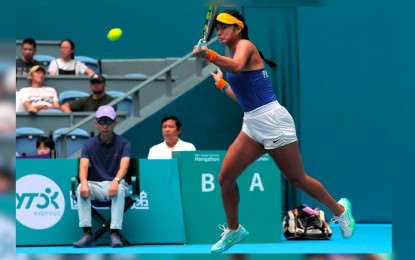 <p><strong>TENNIS ACE.</strong> Alex Eala at the Hangzhou, China Asian Games in September. She will lead 58 athletes from 33 sports to be honored in the 3rd Siklab Youth Sports Awards at Market! Market! Activity Center in Taguig City on Monday (Dec.4, 2023). <em>(Contributed photo)</em></p>