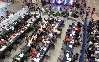 <p><strong>ANNIVERSARY OFFERING</strong>. The Department of Labor and Employment in Western Visayas offers 3,000 job vacancies during its one-day anniversary job fair at the SM City Iloilo on Thursday (Dec. 7, 2023). Other services available included the release of livelihood support and a trade fair. <em>(PNA photo by PGLena)</em></p>
<p> </p>