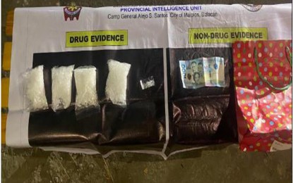 <p><strong>BUY-BUST.</strong> The pieces of evidence seized during a buy-bust operation in Sta. Maria, Bulacan on Tuesday (Dec. 12, 2023). Arrested were a high-value individual and his cohort, who yielded an estimated PHP1.36 million worth of suspected shabu. <em>(Photo courtesy of Bulacan PPO)</em></p>