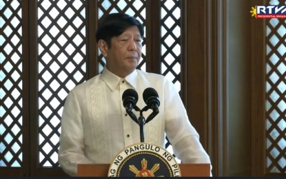 <p><strong>WOMEN EMPOWERMENT.</strong> President Ferdinand R. Marcos Jr. administers the oath of office to the newly elected National Executive Board and Regional Presidents of the Lady Local Legislators League of the Philippines, Inc. (Four-L Phil’s) in a ceremony at Malacañan Palace in Manila on Tuesday (Dec. 12, 2023). In his speech, Marcos emphasized the need to capacitate Filipino women and create a “conducive and nurturing environment” for them. <em>(Screenshot from Radio Television Malacañang)</em></p>