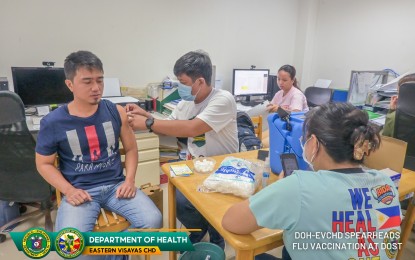 <p><strong>VACCINATION DRIVE</strong>. The anti-flu vaccination drive at the Department of Science and Technology regional office in Palo, Leyte in this undated photo. The Department of Health (DOH) has been inoculating 100,000 doses of flu and pneumococcal vaccines in Eastern Visayas to combat the expected surge of respiratory illness this holiday season. <em>(Photo courtesy of DOH)</em></p>