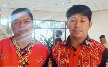 <p><strong>SUPPORT TO IP LEADERS.</strong> Datu Rico Maca (right), the Indigenous People Mandatory Representative (IPMR) of San Miguel, and Datu Jimmy Guinsod, the provincial IPMR of Surigao del Sur, join other tribal leaders in the country during the deliberations on House Bill 6713 that mandates the provision of death and burial assistance for the IPRMs. The tribal leaders welcomed the approval of the measure at the Committee on Indigenous Cultural Communities and Indigenous Peoples in the Lower House. <em>(Photo courtesy of Datu Rico Maca)</em></p>