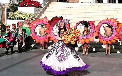 <p><strong>PANAGBENGA</strong>. Dancers from the Baguio Central School perform during the launching of the Baguio Flower Festival 2024 in December 2023. The festival’s organizers announced their invitation to the neighboring towns of La Trinidad, Itogon, Sablan, Tuba, and Tublay to join the month-long activities and also reap the event’s economic gains. <em>(PNA photo by Liza T. Agoot)</em></p>