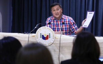 <p><strong>CONFIRMED.</strong> Senator Francis Tolentino announces during a press briefing on Tuesday (Dec. 19, 2023) that he is set to step down as chair of the Senate Blue Ribbon Committee and member of the Commission on Appointments. Tolentino said he would manifest his intention when the regular session resumes on Jan. 22, 2024. <em>(PNA photo by Avito Dalan) </em></p>